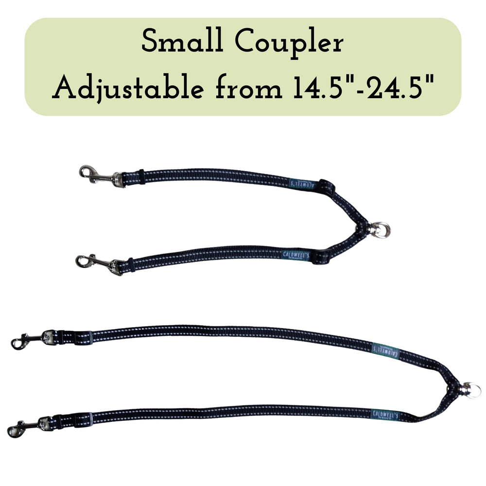 Caldwell's adjustable-length leash demonstrates spacing for small and large dogs