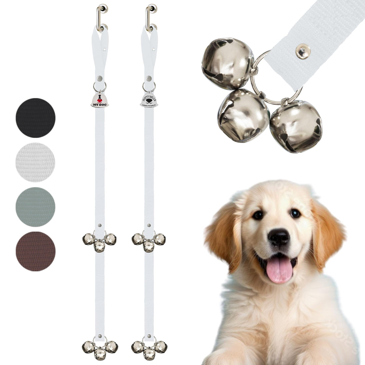 Caldwell's Pet Supply Co. dog potty bells set of two in white for easy potty signaling.