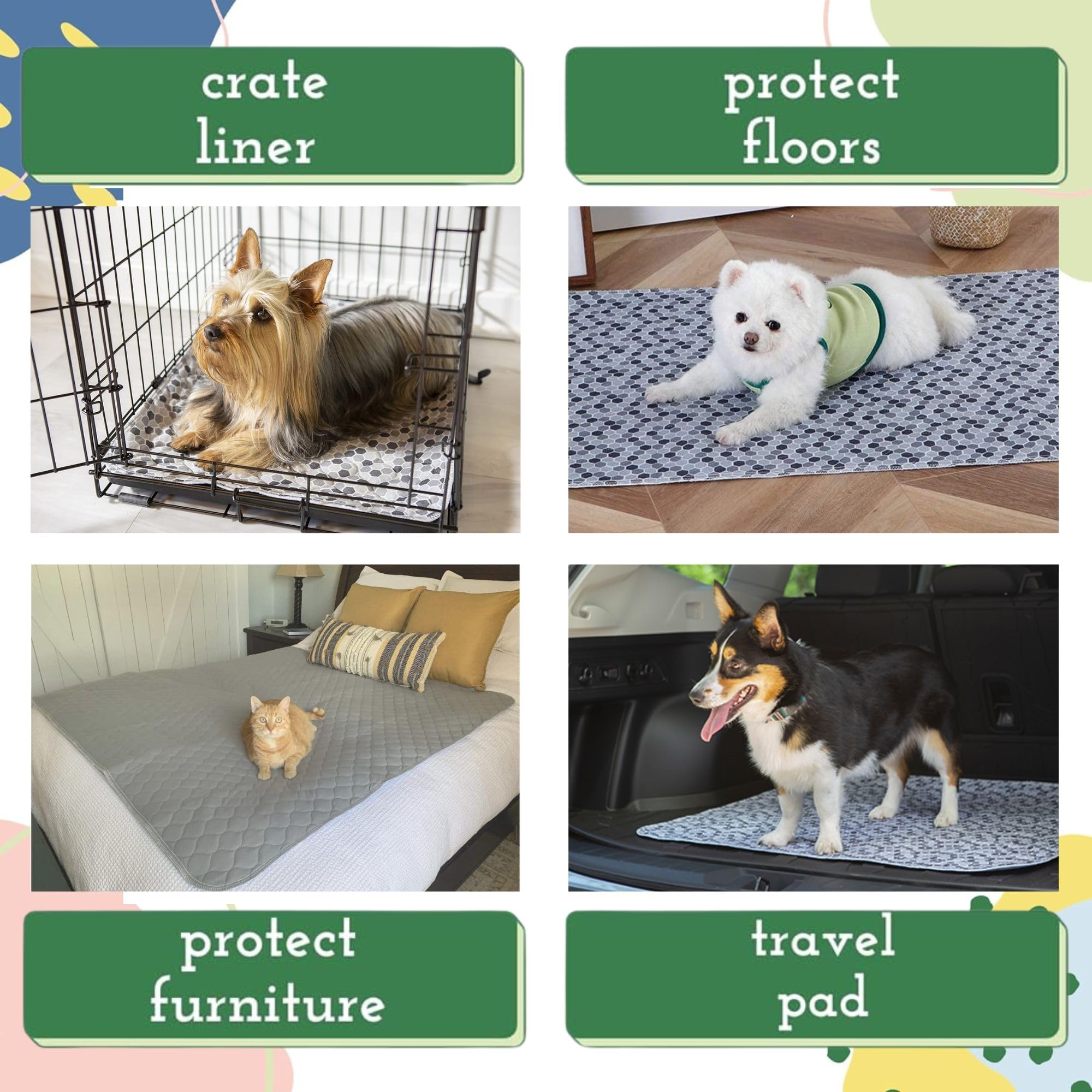 Caldwell's Potty Pad with waterproof layer keeps floors dry during accidents.