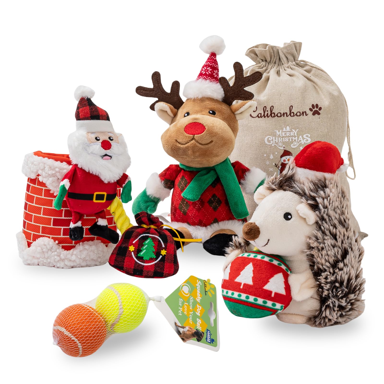 Calibonbon Christmas dog toy set reindeer plush for squeaky indoor play with festive charm