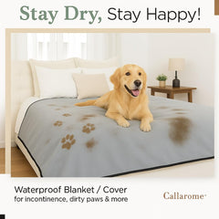 Callarome waterproof dog blanket bedside scene highlights bed protection from accidents