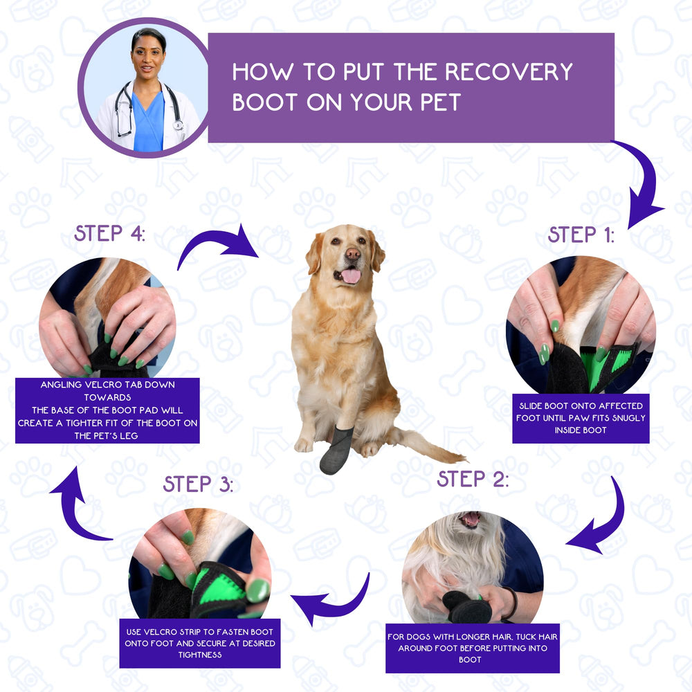 Calm Paws Recovery Boot slip-on design enables easy wear and secure fit.
