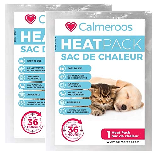 Calmeroos heat packs inside showing 36-hour calming warmth for soothing companionship