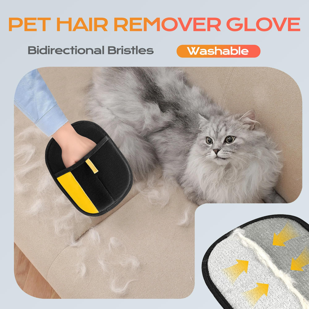 Calmorazen electrostatic glove close-up showing easy lint and pet hair pickup.