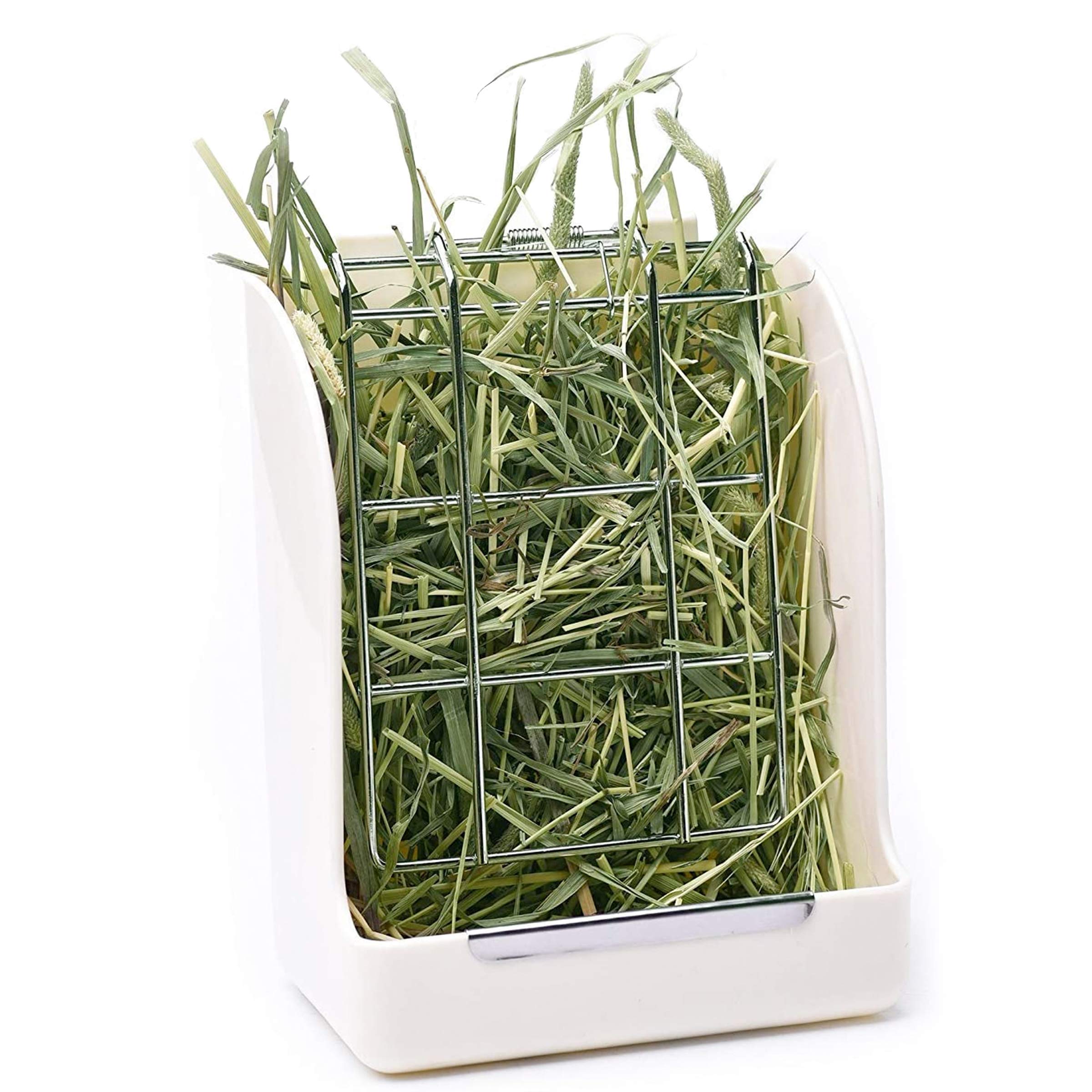 CALPALMY hay feeder hanging dispenser installation reduces cage mess.