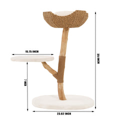 CAMTTIR cat tree features handwoven nest rattan for cozy lounging.