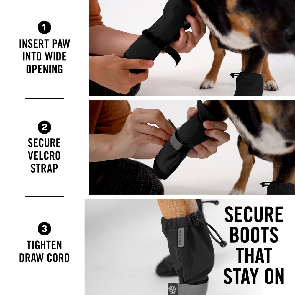 Canada Pooch dog winter boots reflective strap for visibility outdoors