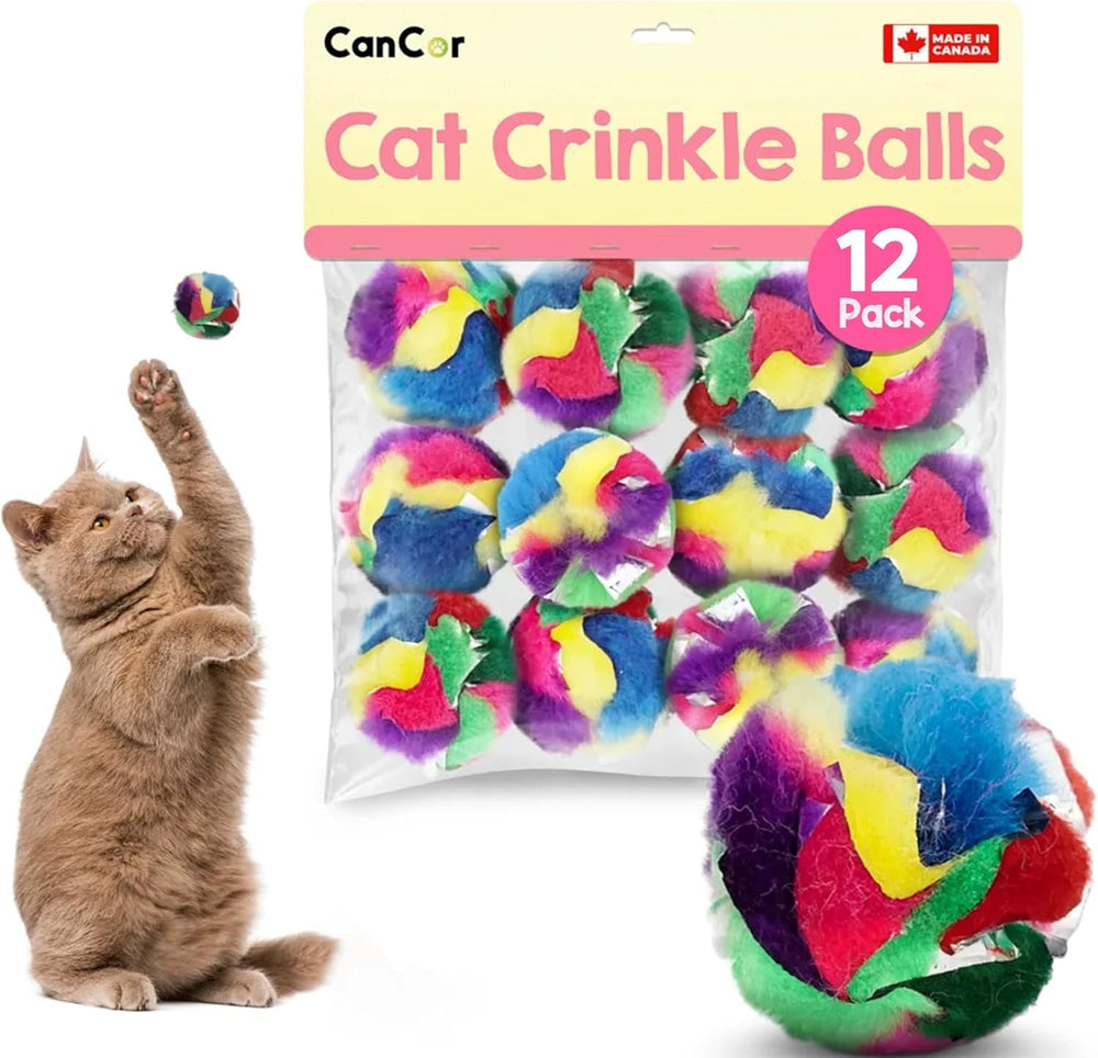 Cancor Innovations cat crinkle ball 1.5-inch pack ideal for indoor batting and chasing.