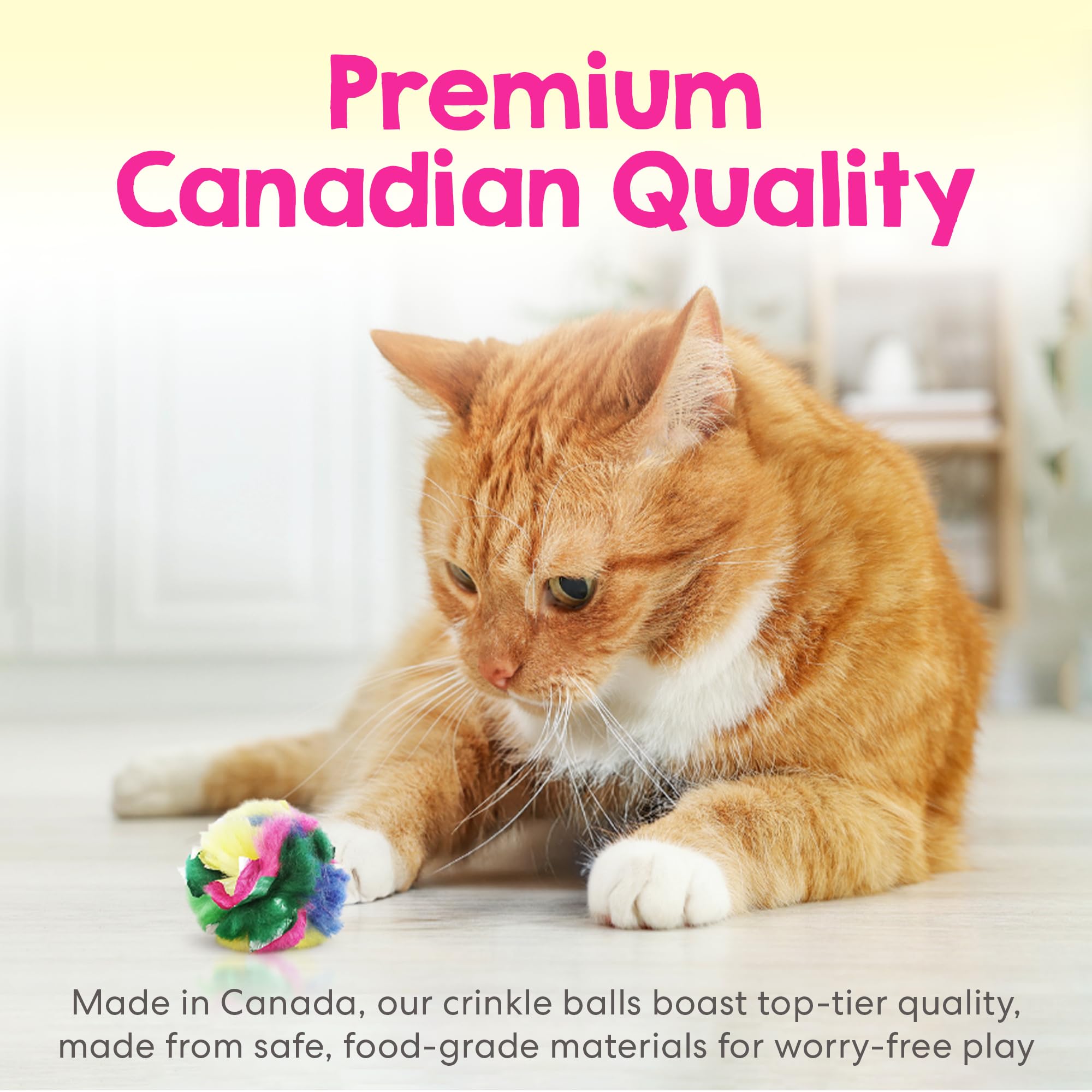 Cancor Innovations Cat Crinkle Ball used by kittens and adults for solo play and exercise.
