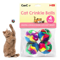 Cancor Innovations Cat Crinkle Ball pack shot shows 4-pack for indoor play and enrichment.