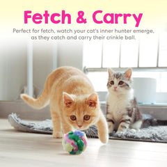 Cancor Innovations cat toys crinkle sound closeup emphasizes engaging crackle for indoor fun.