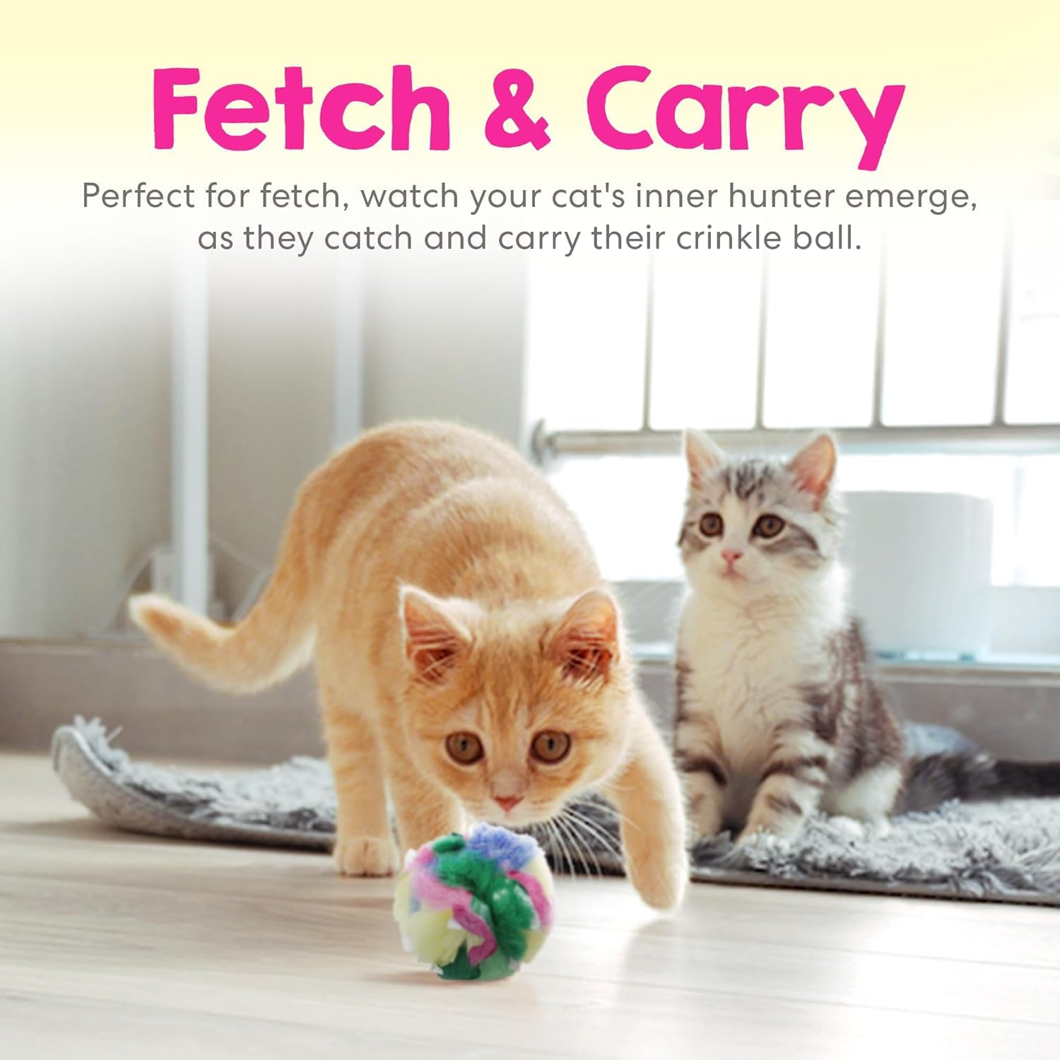 Cancor Innovations Jumbo Cat Crinkle Ball tinsel detail adds sparkle during play