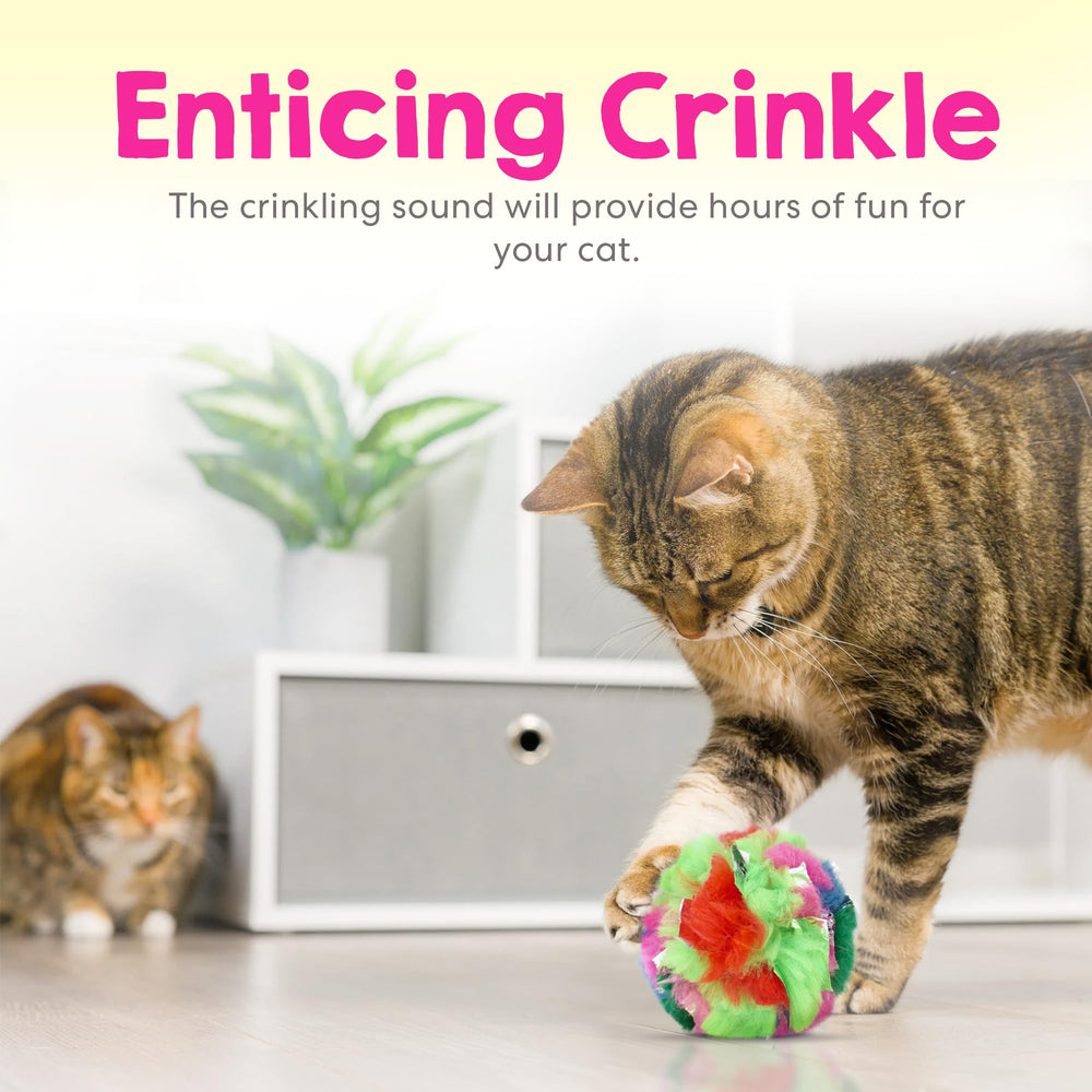 Cancor Innovations crinkle ball sparkle pom closeup highlights safe durable enrichment