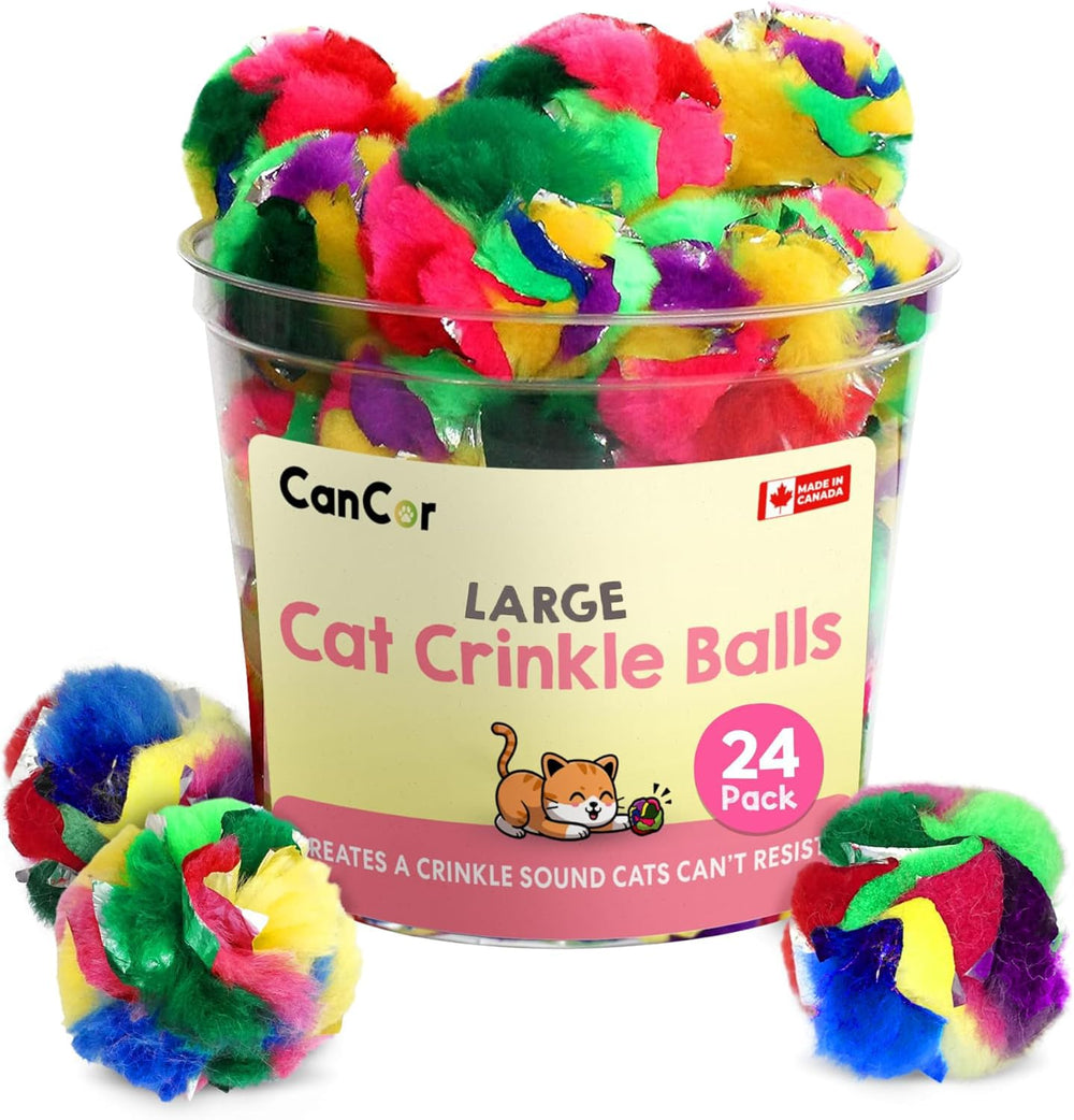 Cancor Innovations large cat crinkle ball pack closeup showcases soft texture and durable design for daily play.