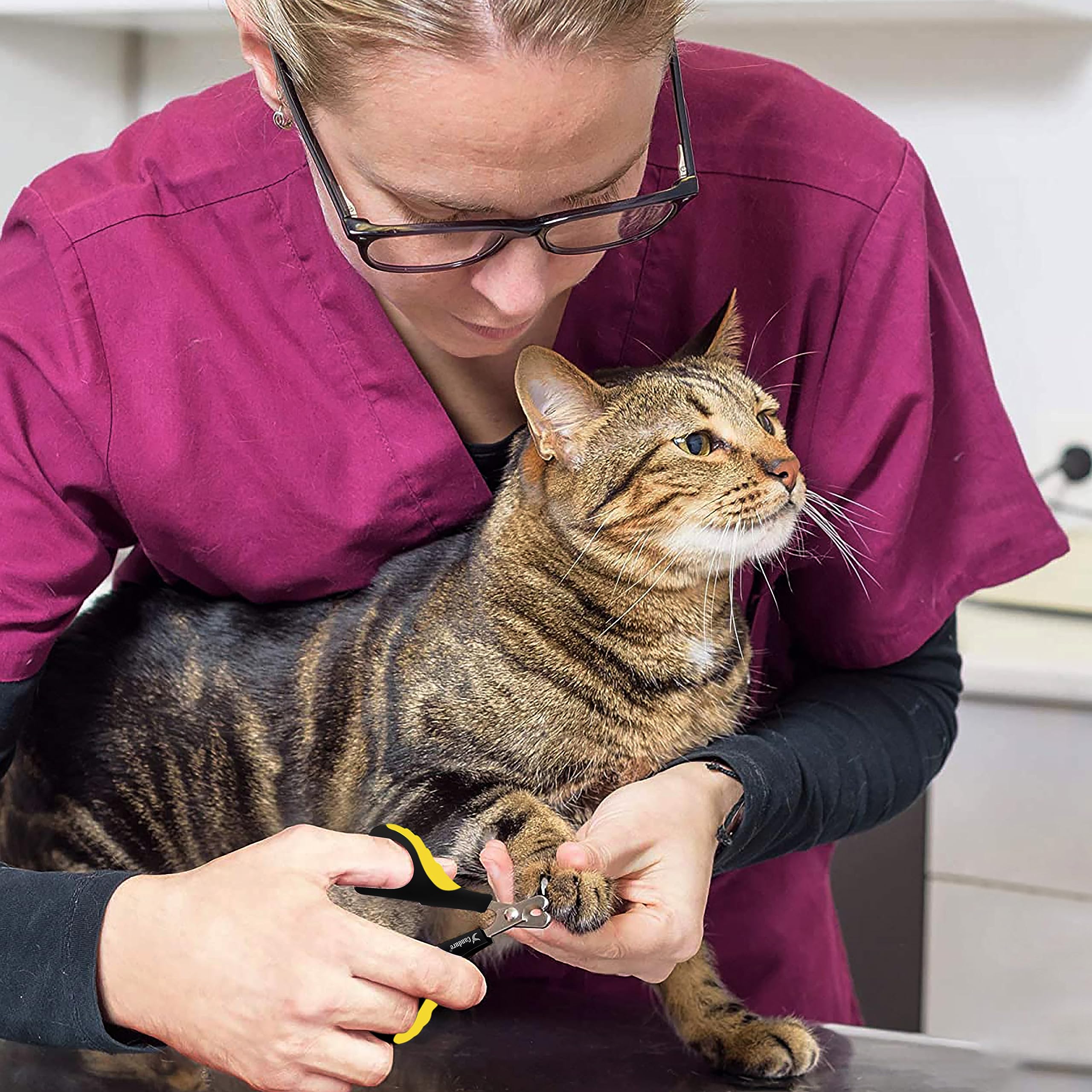 Candure Cat Nail Clipper in-hand use demonstrates ergonomic design for pets.