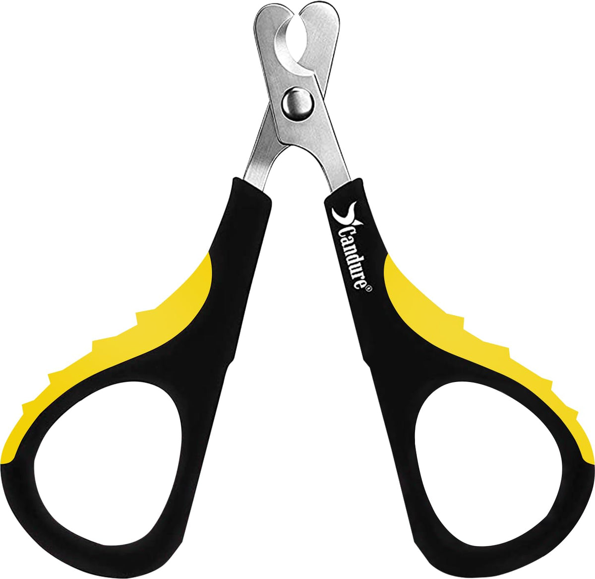 Candure Cat Nail Clipper product shot in yellow shows stainless steel precision for easy trims.