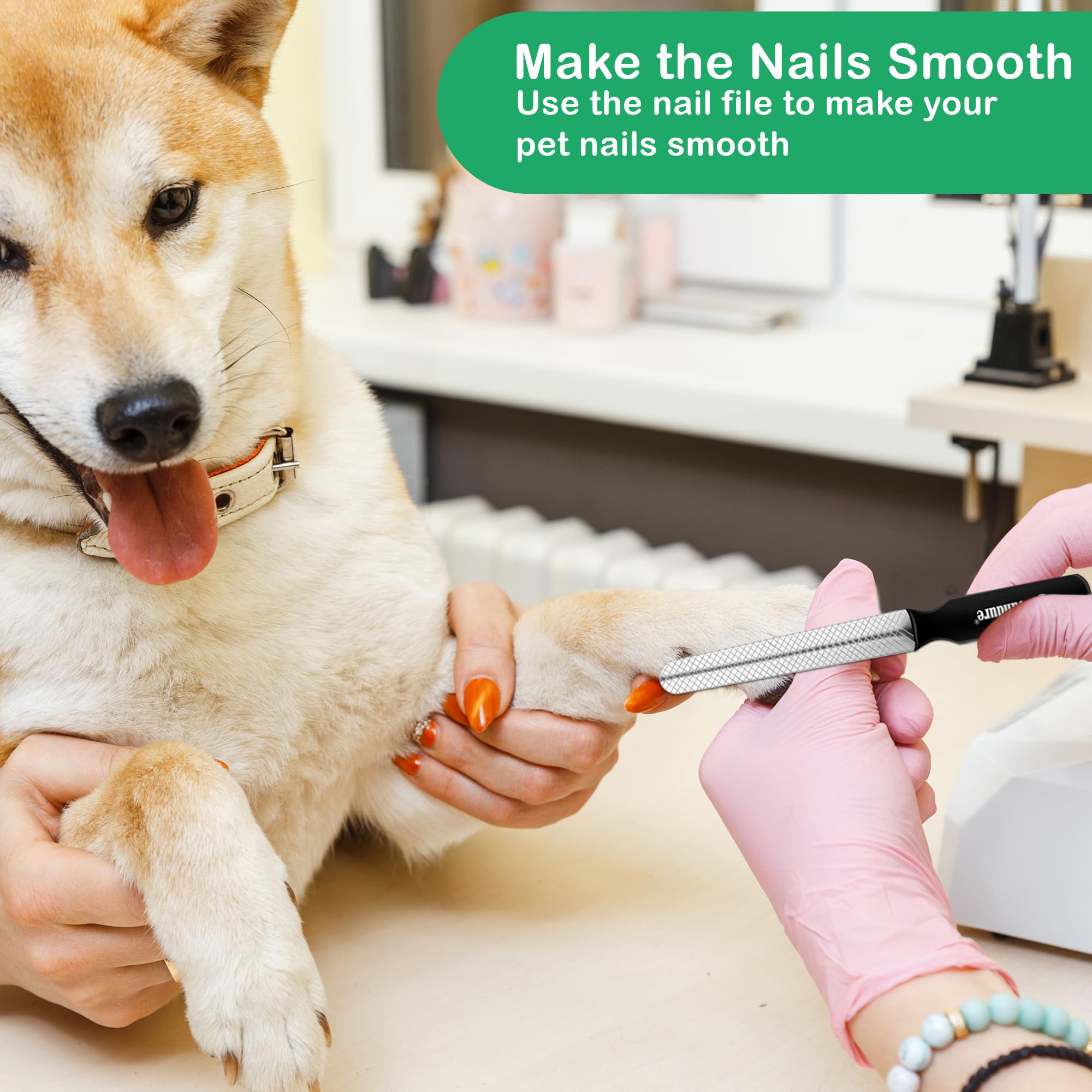 Candure dog nail clippers green metal-blade close-up shows sharp precision.