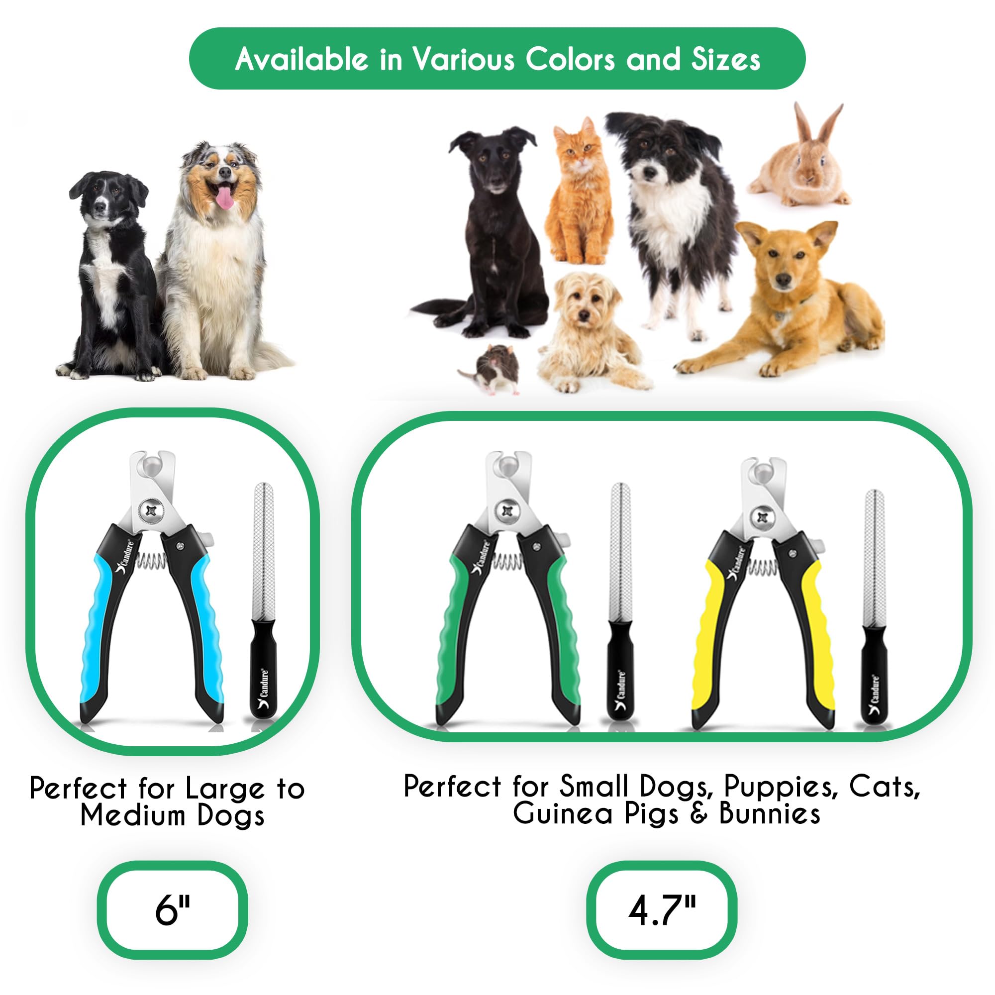 Candure dog nail clippers green safe-cutting guard supports safer trims.