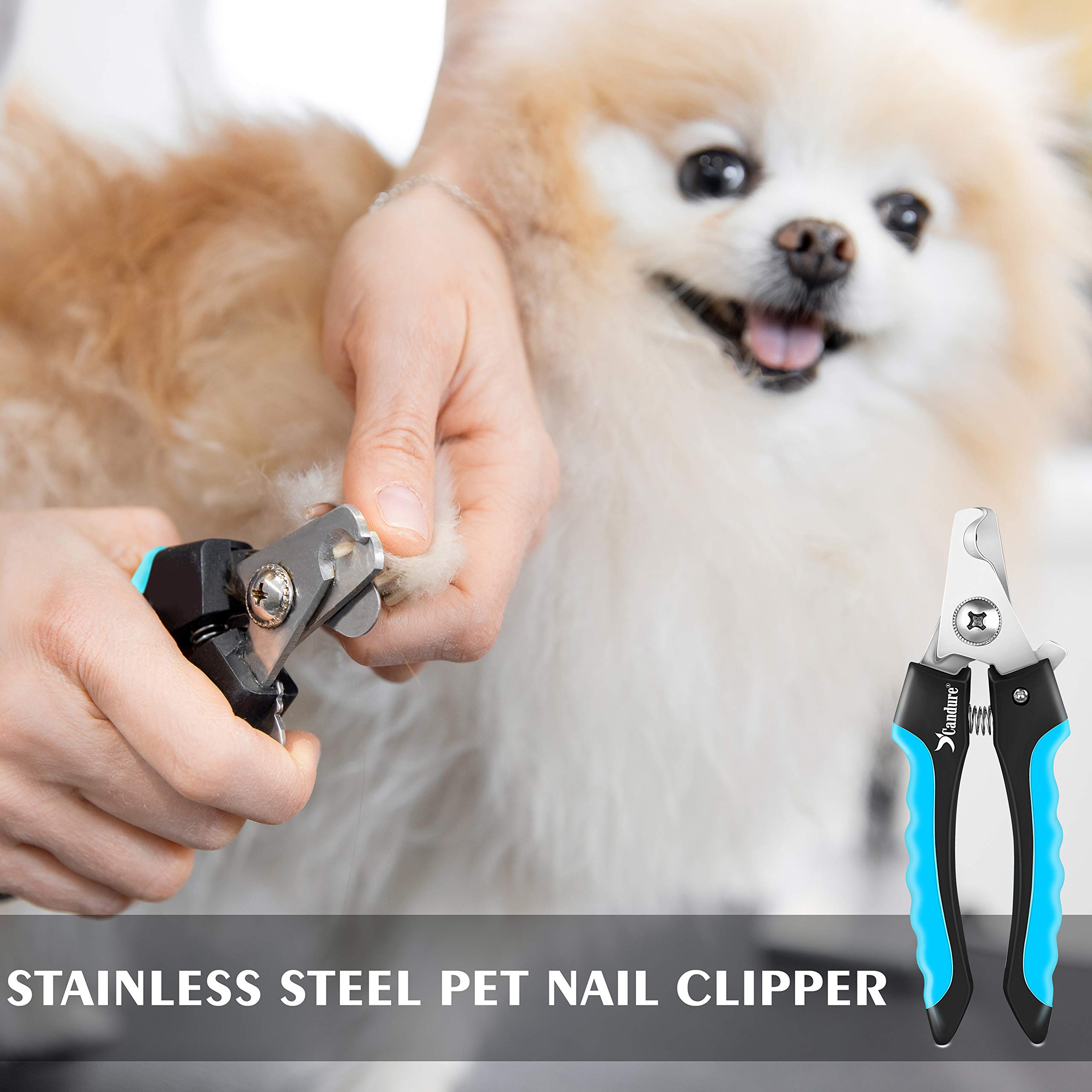 Candure spring-action mechanism eases clipping for pets of all sizes.