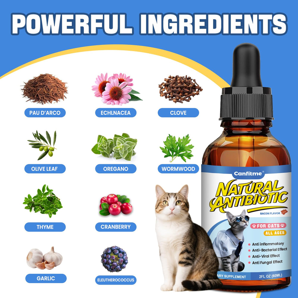 Canfitme Antibitics cat liquid-dosage image shows easy administration for stress-free feeding.