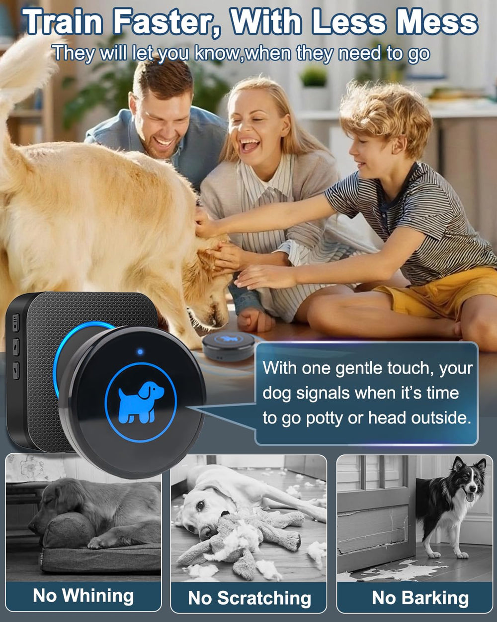 Cangecit dog door bell mounted on door with adhesive for renter-friendly setup