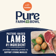 Grain-free dry dog food in Canidae Pure Farm to Bowl served in a bowl