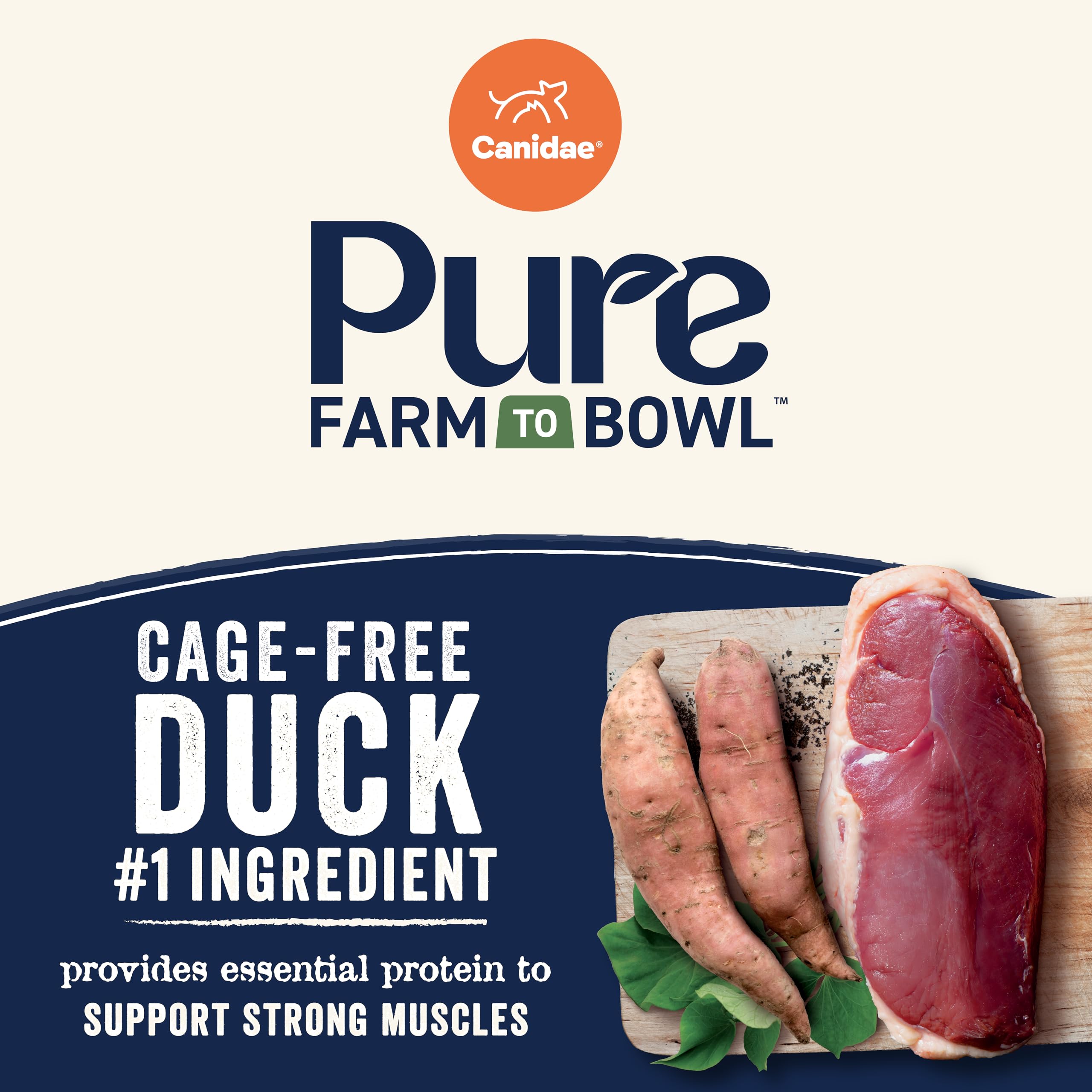 Canidae Pure Farm to Bowl regenerative farms sweet potatoes promote soil-friendly farming.