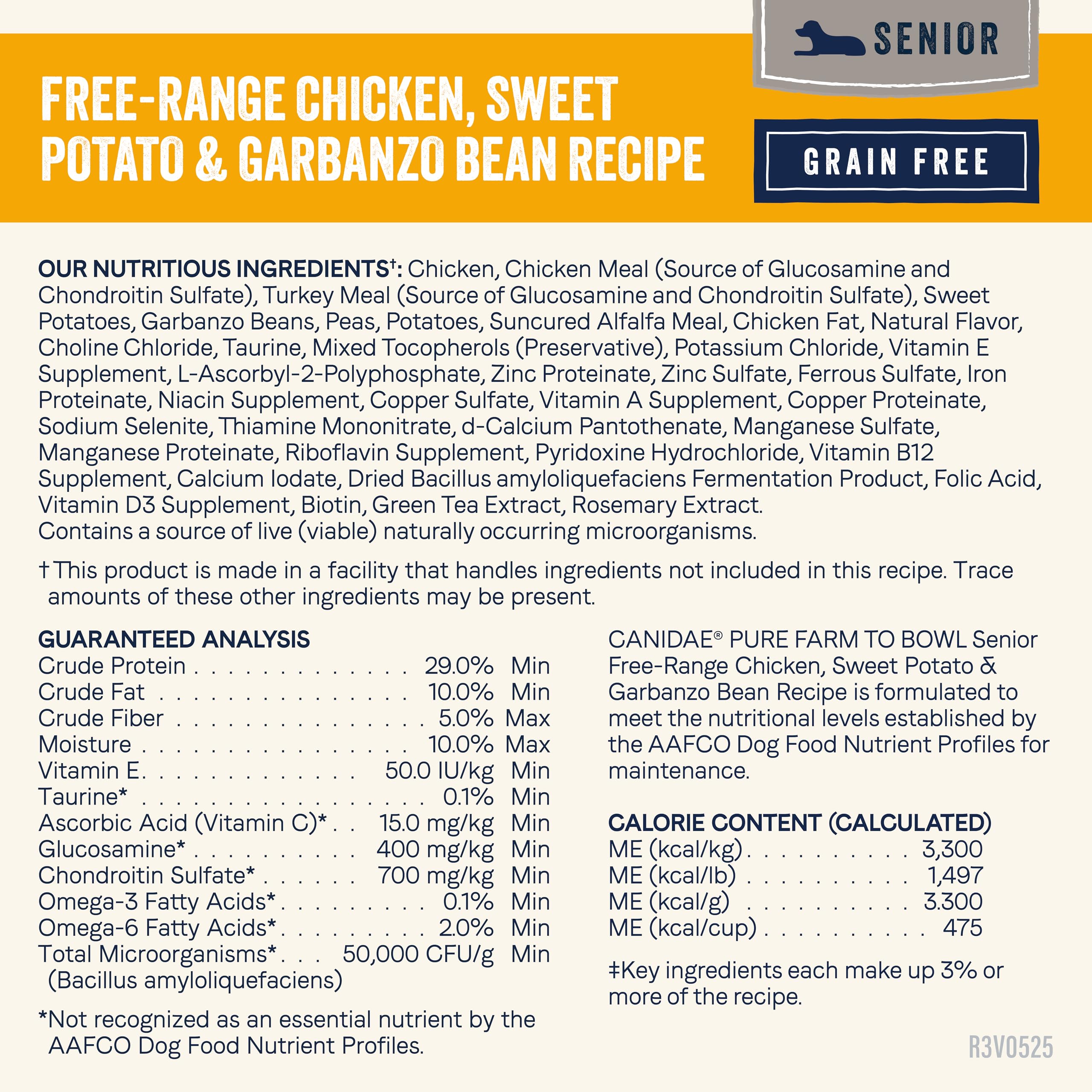 CANIDAE Pure nutrient-dense kibble in a bowl suggesting balanced senior nutrition