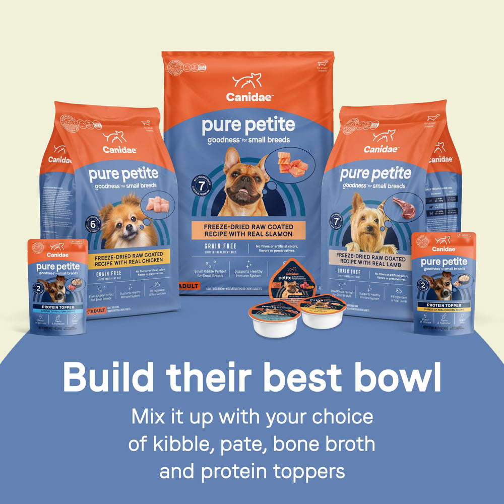 CANIDAE Pure Petite dog enjoying meals, showcasing taste appeal for small breeds