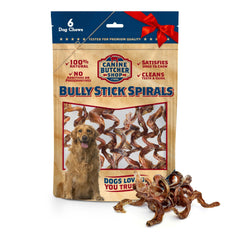 Canine Butcher Shop bully stick spirals pack — long-lasting chew satisfies instinct