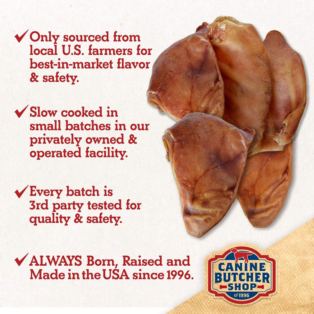Canine Butcher Shop pig ears texture closeup – natural single-ingredient chew