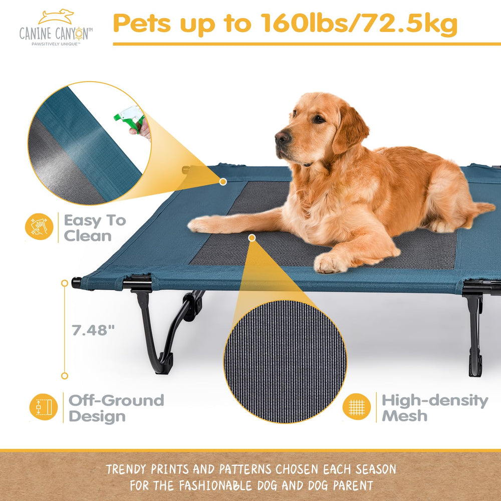 CANINE CANYON 47inch elevated bed canopy attached provides shade for outdoor cuddling