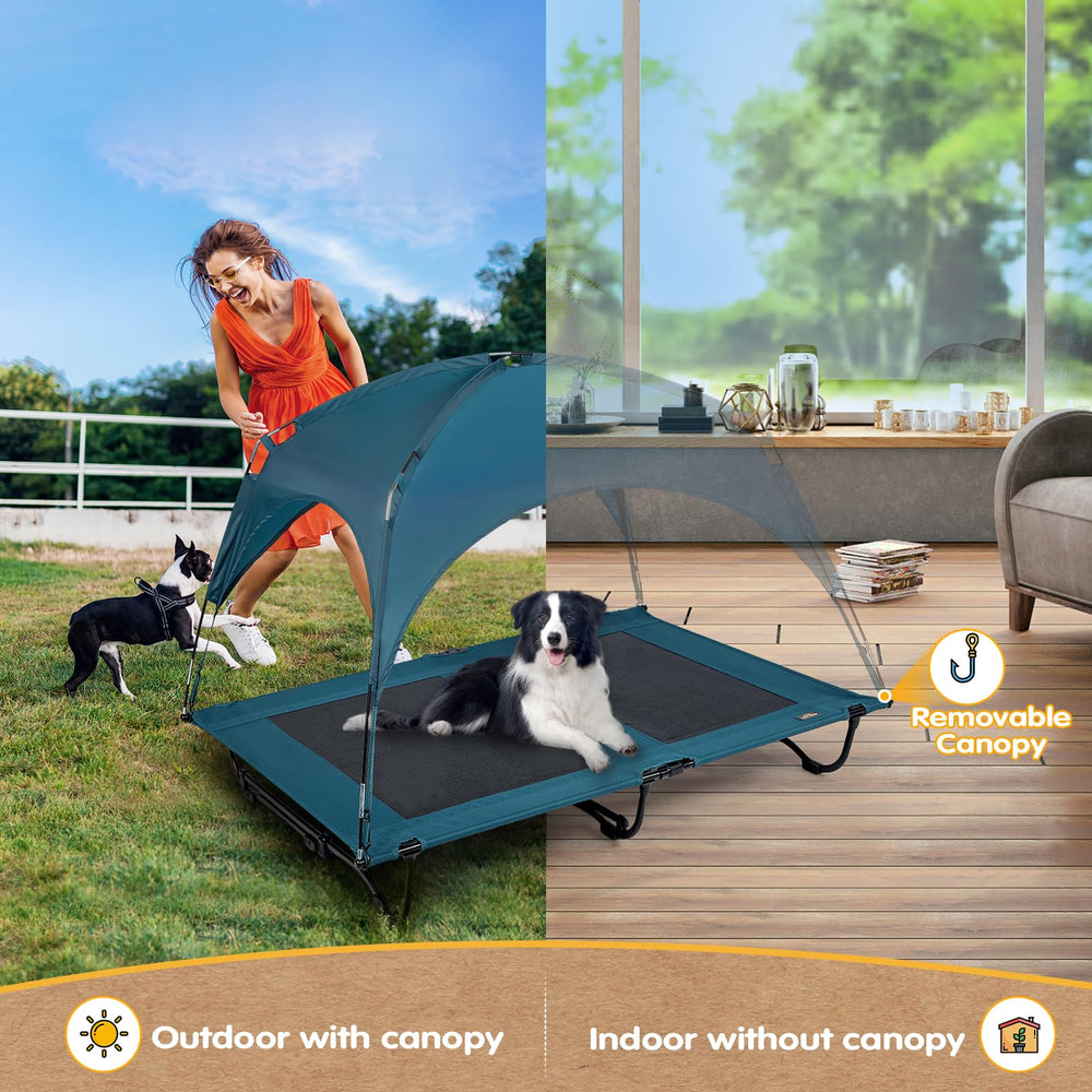 CANINE CANYON 47inch elevated bed canopy removed highlights indoor-outdoor versatility