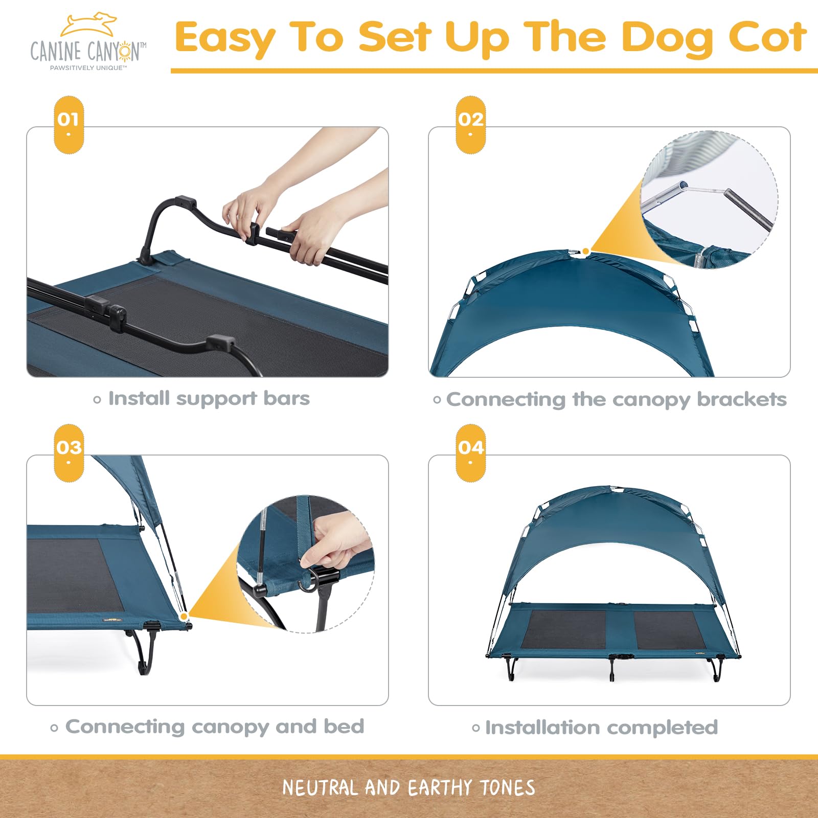 CANINE CANYON 47inch elevated bed park-use demonstrates portable setup for parks