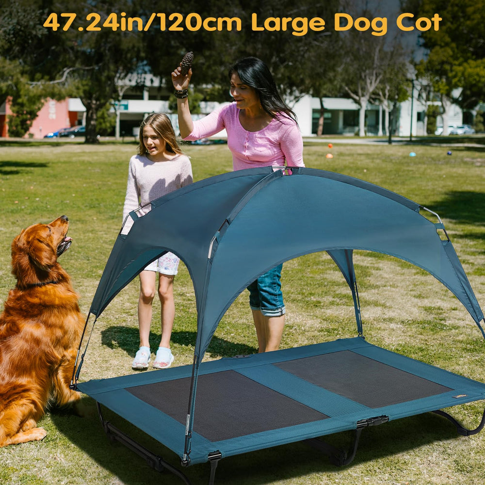 CANINE CANYON 47inch elevated bed side view demonstrates spacious lounging and airflow