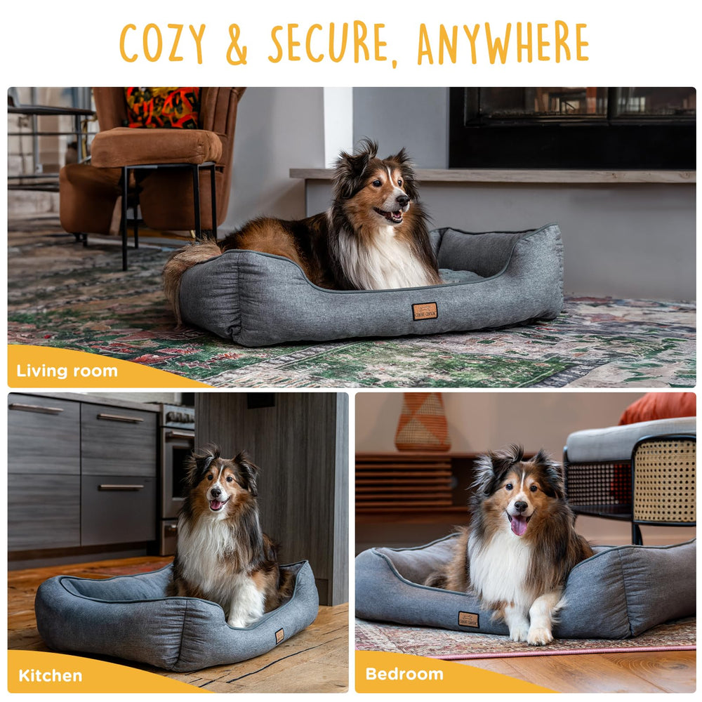 CANINE CANYON bed expands after unboxing, ready for cozy lounging.