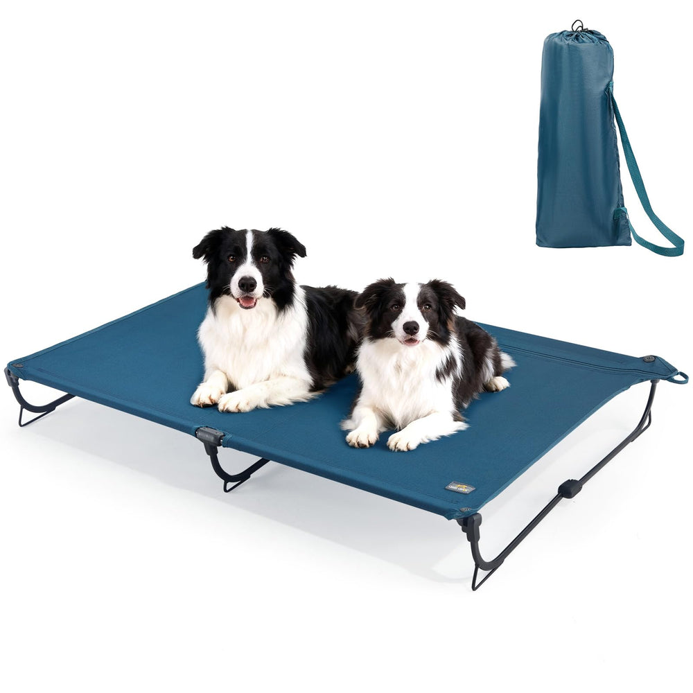 CANINE CANYON folding-raised-dog-bed folded-compact for travel and camping.