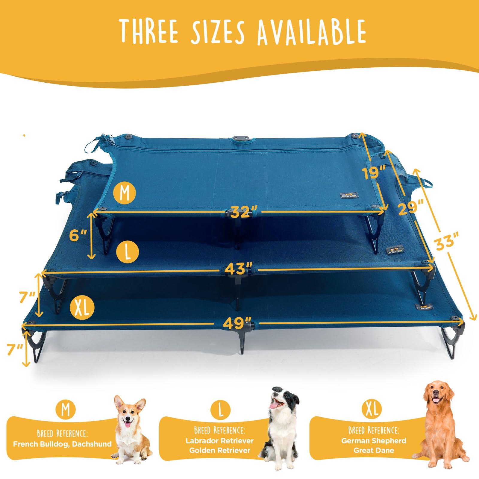 CANINE CANYON folding-raised-dog-bed holds up to 160 pounds for bigger dogs.