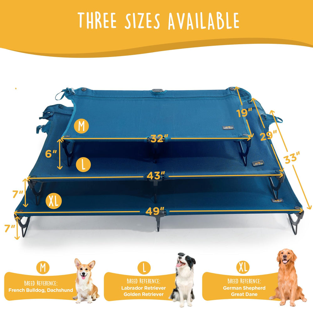 CANINE CANYON folding-raised-dog-bed holds up to 160 pounds for bigger dogs.