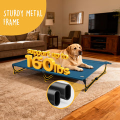 CANINE CANYON folding-raised-dog-bed stability triangles ensure even weight distribution.