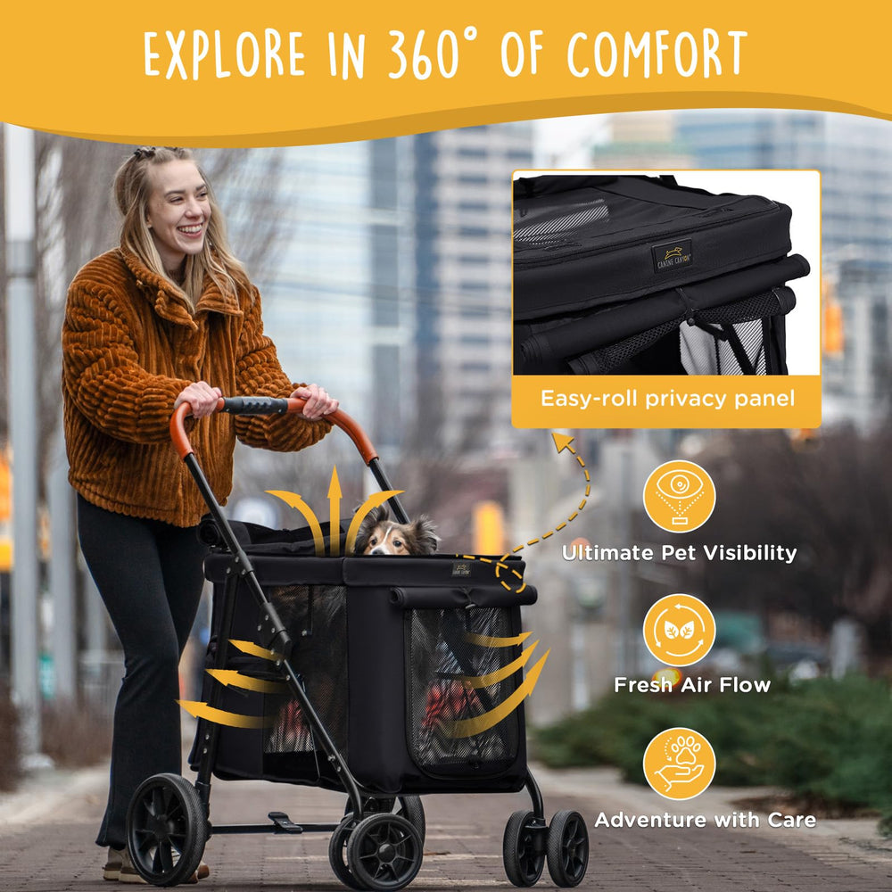 CANINE CANYON Scout 360 front wheels enable smooth, precise turns on sidewalks.