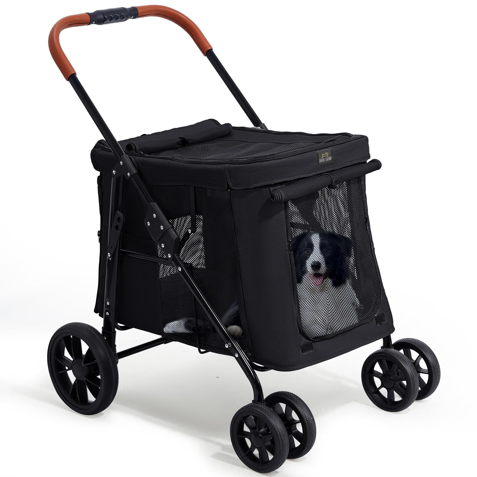 CANINE CANYON Scout pet stroller with one-button fold for quick, easy storage.