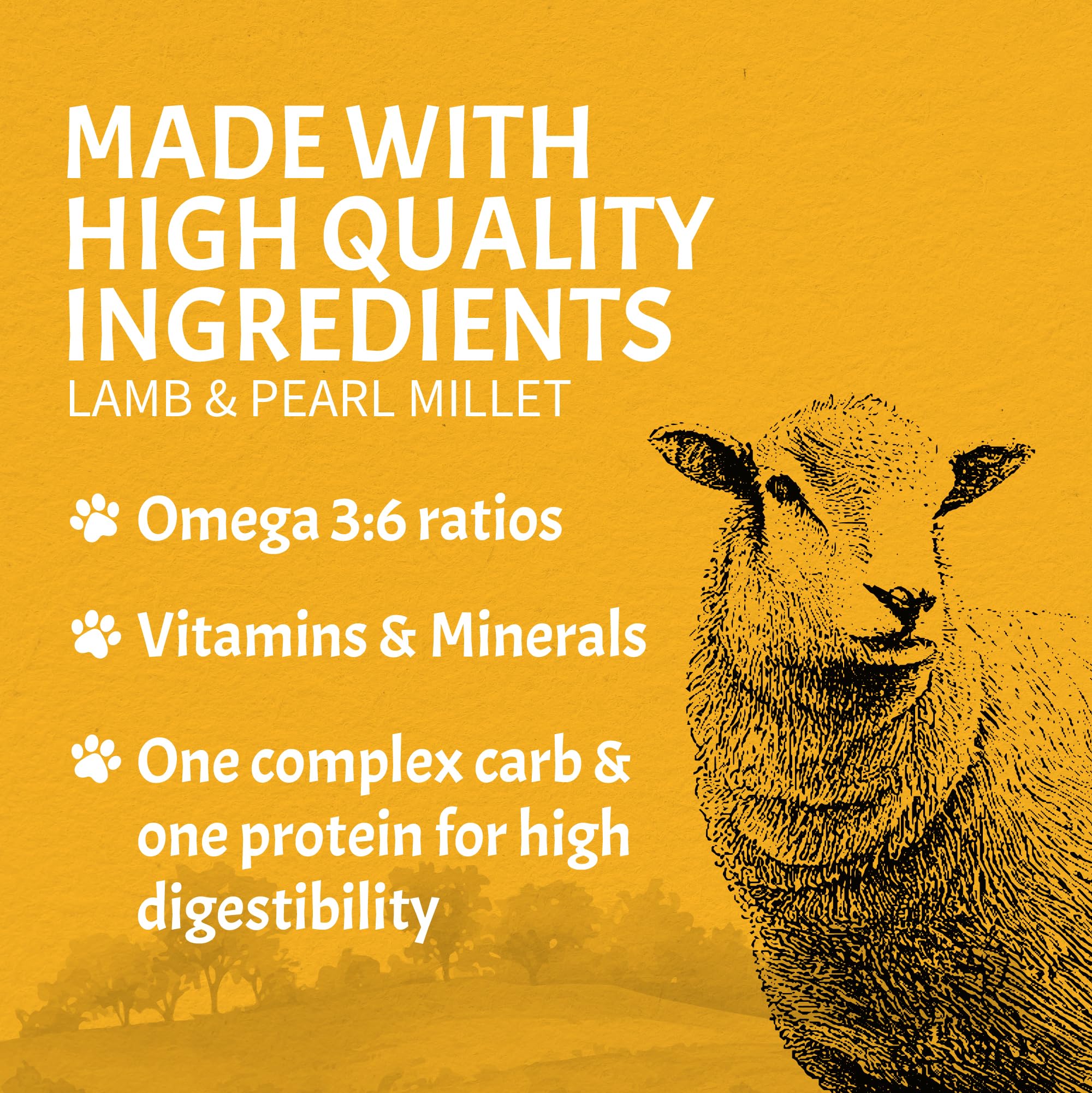 Canine Caviar Open Meadow balanced Omega 3:6 with fishmeal for coat health.