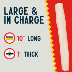Canine Chews 10in rawhide roll arranged for large dogs, long-lasting entertainment.