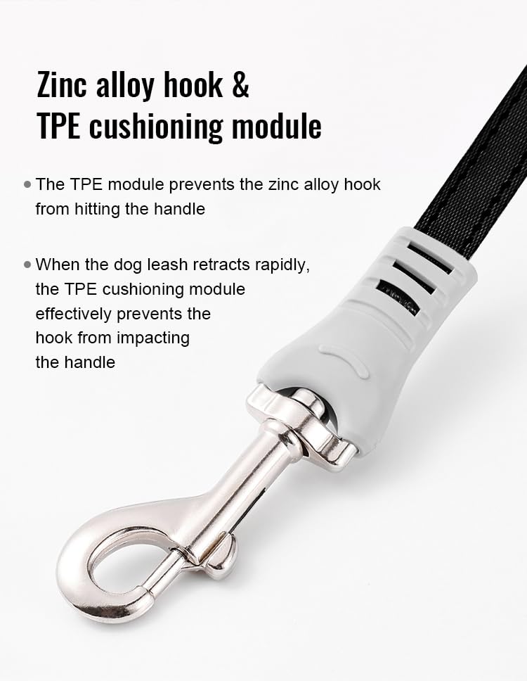 Canine Curation leash W-shaped outlet design reduces tangling during extension.
