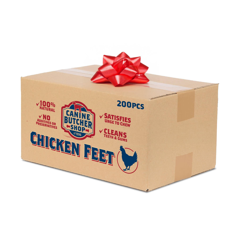 Canine Butcher Shop chicken feet packaged highlights simple ingredients and a satisfying crunch.