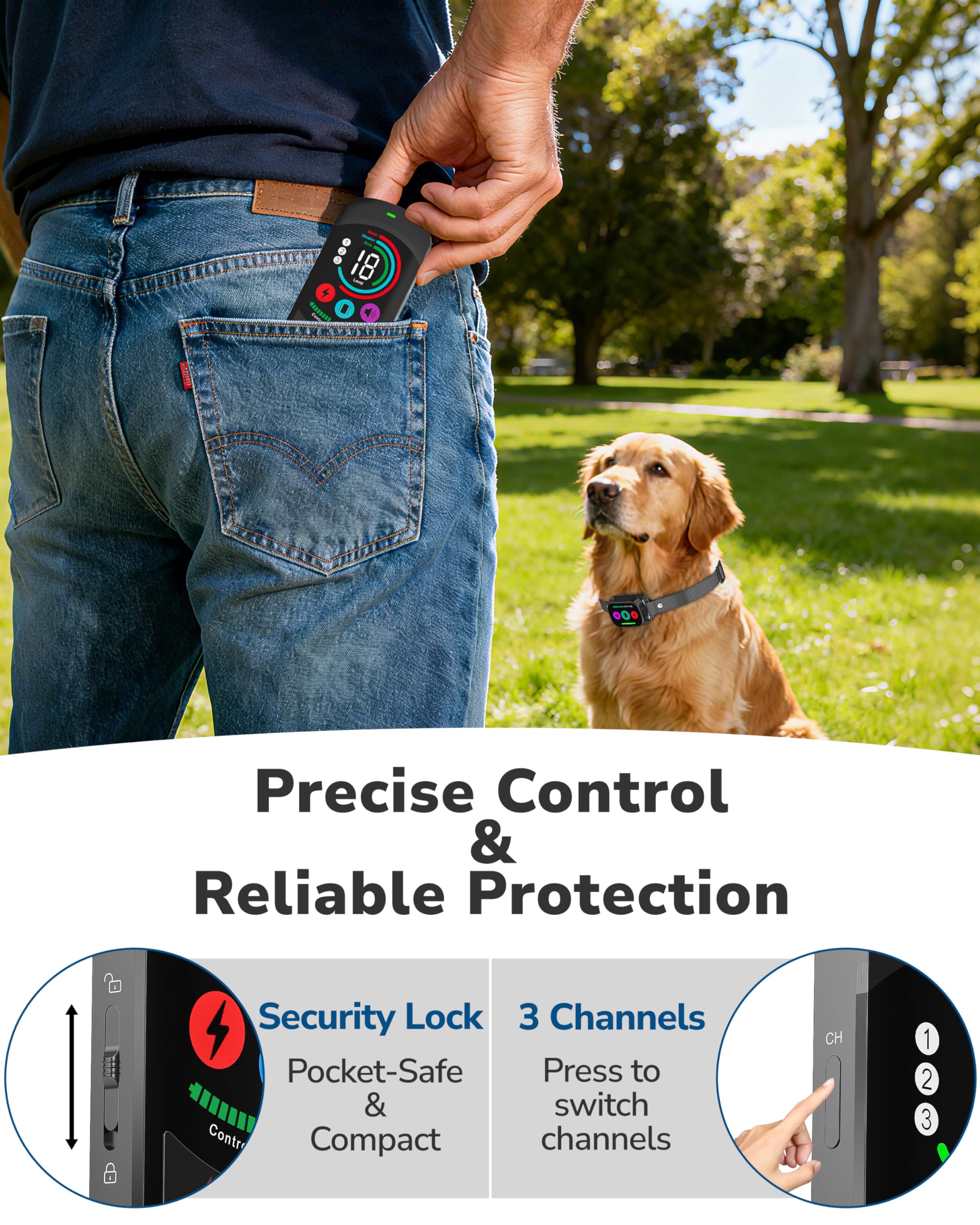 Canivix dog collar safety lock helps prevent accidental activations during training