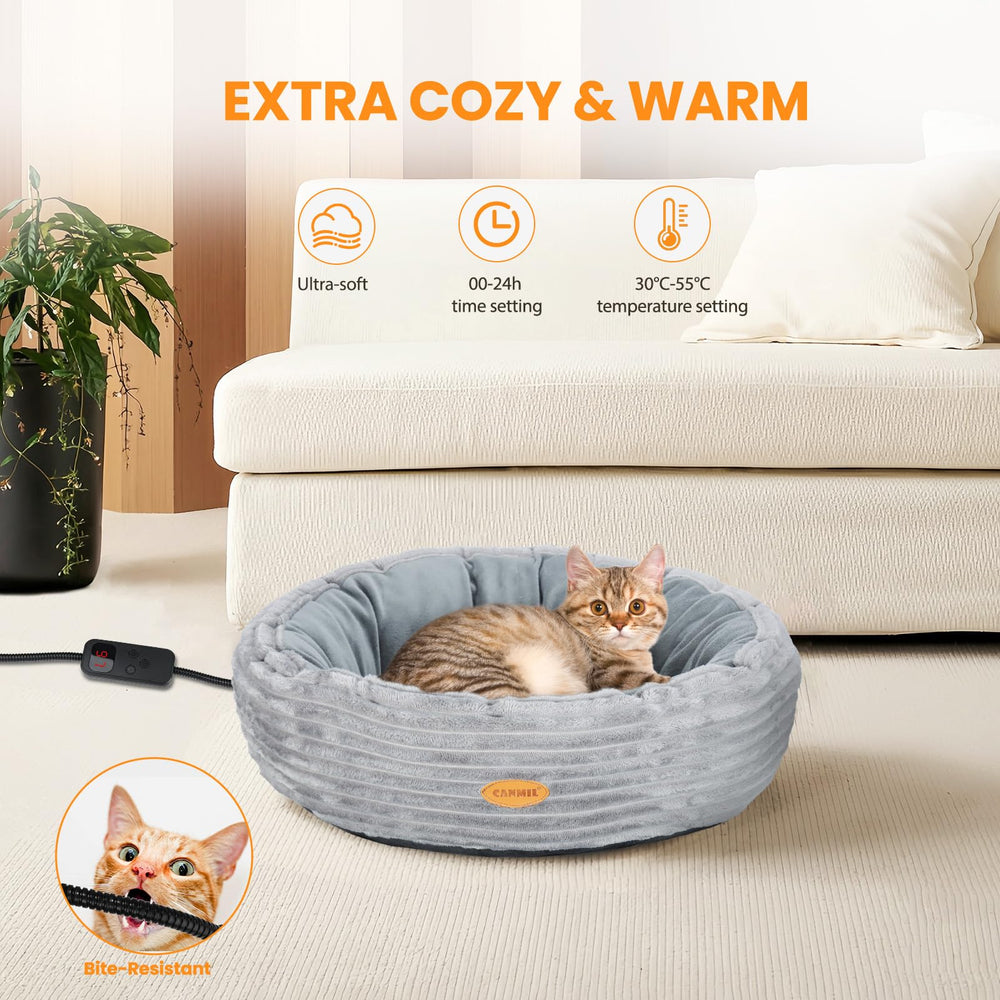 CANMIL heated cat bed thermostat controls deliver adjustable comfort and energy efficiency.