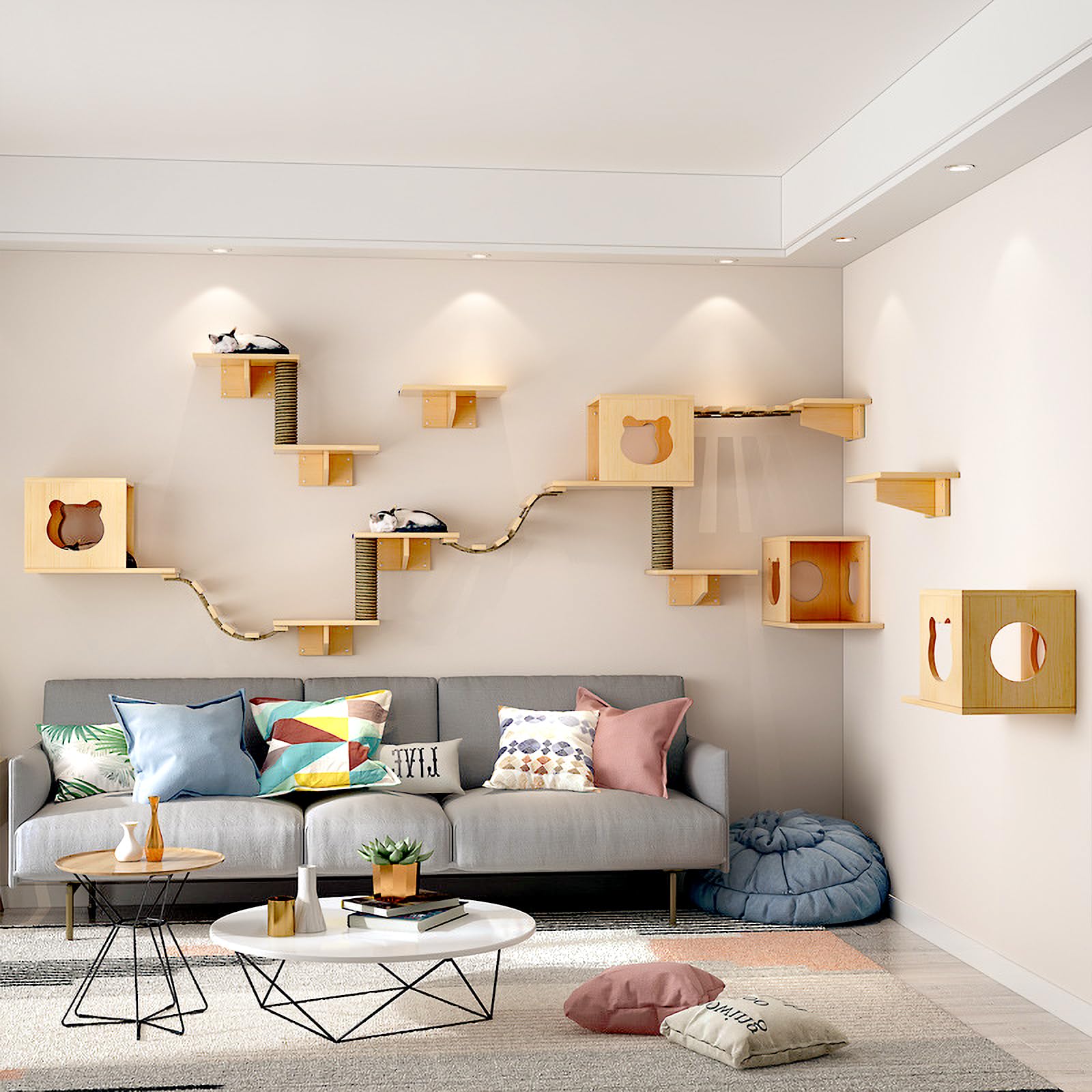 Canormpet eight-shelf cat wall unit showcasing varied perches and lounges.
