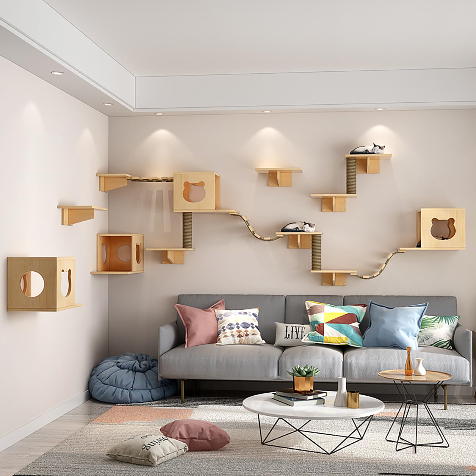 Canormpet cat wall shelves bridge ladders connect levels for seamless cat movement.